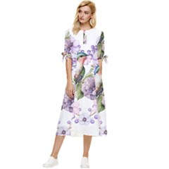 Hummingbird In Floral Heart Bow Sleeve Chiffon Midi Dress by augustinet