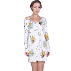 Bee Art Pattern Design Wallpaper Background Print Long Sleeve Nightdress