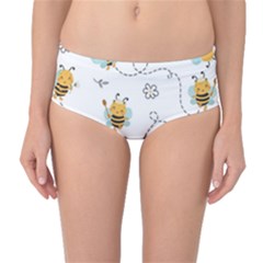 Bee Art Pattern Design Wallpaper Background Print Mid-waist Bikini Bottoms