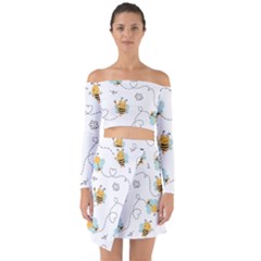 Bee Art Pattern Design Wallpaper Background Print Off Shoulder Top With Skirt Set