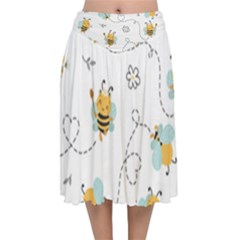 Bee Art Pattern Design Wallpaper Background Print Velvet Flared Midi Skirt