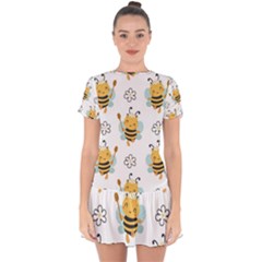 Art Bee Pattern Design Wallpaper Background Drop Hem Mini Chiffon Dress