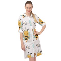 Art Bee Pattern Design Wallpaper Background Long Sleeve Mini Shirt Dress