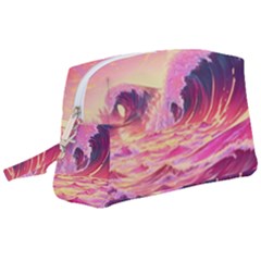 Ai Generated Waves Ocean Sea Tsunami Nautical Red Yellow Wristlet Pouch Bag (large)