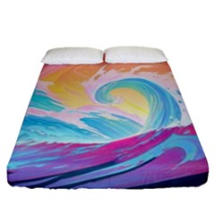 Ai Generated Waves Ocean Sea Tsunami Nautical Fitted Sheet (queen Size) by Ravend