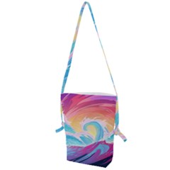 Ai Generated Waves Ocean Sea Tsunami Nautical Folding Shoulder Bag by Ravend