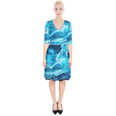 Ai Generated Waves Ocean Sea Tsunami Nautical Sea Wrap Up Cocktail Dress