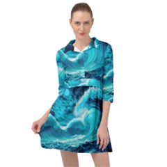 Ai Generated Waves Ocean Sea Tsunami Nautical Sea Mini Skater Shirt Dress