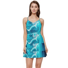 Ai Generated Waves Ocean Sea Tsunami Nautical Sea Short Frill Dress