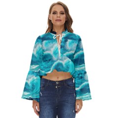 Ai Generated Waves Ocean Sea Tsunami Nautical Sea Boho Long Bell Sleeve Top