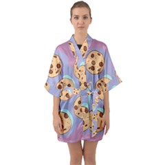 Cookies Chocolate Chips Chocolate Cookies Sweets Half Sleeve Satin Kimono 