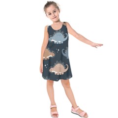 Dino Art Pattern Design Wallpaper Background Kids  Sleeveless Dress