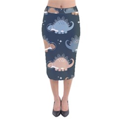 Dino Art Pattern Design Wallpaper Background Velvet Midi Pencil Skirt