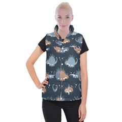 Dino Art Pattern Design Wallpaper Background Women s Button Up Vest