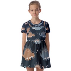 Dino Art Pattern Design Wallpaper Background Kids  Short Sleeve Pinafore Style Dress by Ravend