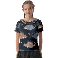 Dino Art Pattern Design Wallpaper Background Kids  Frill Chiffon Blouse