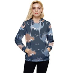 Dino Art Pattern Design Wallpaper Background Women s Lightweight Drawstring Hoodie