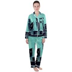 Buildings City Urban Destruction Background Women s Long Sleeve Satin Pajamas Set	