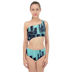 Buildings City Urban Destruction Background Spliced Up Two Piece Swimsuit