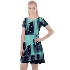 Buildings City Urban Destruction Background Cap Sleeve Velour Dress  by Ravend