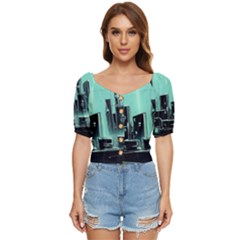 Buildings City Urban Destruction Background Button Up Blouse