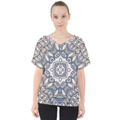 Flower Art Decorative Mandala Pattern Ornamental V-neck Dolman Drape Top