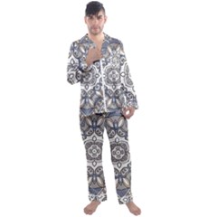 Flower Art Decorative Mandala Pattern Ornamental Men s Long Sleeve Satin Pajamas Set by Ravend