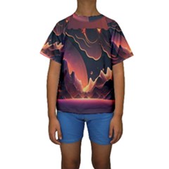 Fire Flame Burn Hot Heat Light Burning Orange Kids  Short Sleeve Swimwear