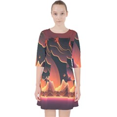 Fire Flame Burn Hot Heat Light Burning Orange Quarter Sleeve Pocket Dress