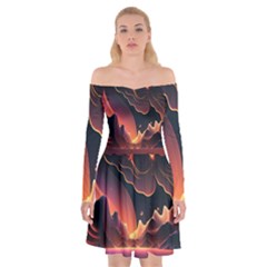 Fire Flame Burn Hot Heat Light Burning Orange Off Shoulder Skater Dress