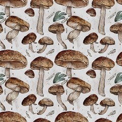 Mushroom Folk Art Design Fabric by GardenOfOphir