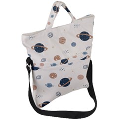 Space Planets Art Pattern Design Wallpaper Fold Over Handle Tote Bag