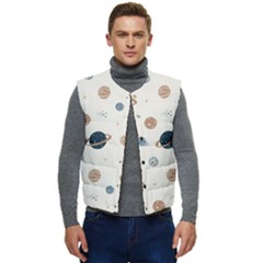 Space Planets Art Pattern Design Wallpaper Men s Short Button Up Puffer Vest	