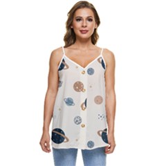 Space Planets Art Pattern Design Wallpaper Casual Spaghetti Strap Chiffon Top by Ravend