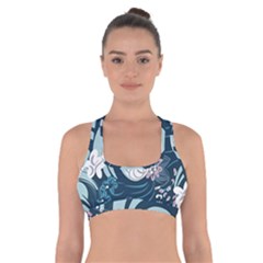 Flowers Pattern Floral Ocean Abstract Digital Art Cross Back Sports Bra by Ravend