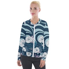 Flowers Pattern Floral Ocean Abstract Digital Art Velvet Zip Up Jacket