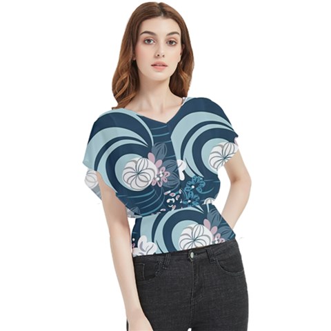 Flowers Pattern Floral Ocean Abstract Digital Art Butterfly Chiffon Blouse by Ravend