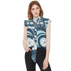 Flowers Pattern Floral Ocean Abstract Digital Art Frill Detail Shirt