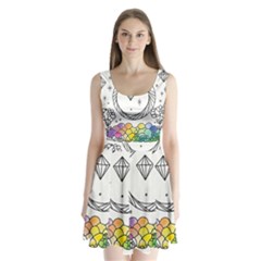 Rainbow Fun Cute Minimal Doodle Drawing Split Back Mini Dress 