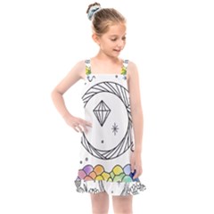 Rainbow Fun Cute Minimal Doodle Drawing Kids  Overall Dress by Ravend