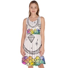 Rainbow Fun Cute Minimal Doodle Drawing Knee Length Skater Dress With Pockets