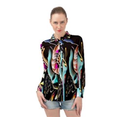 Garden Flower Nature Digital Art Abstract Long Sleeve Chiffon Shirt