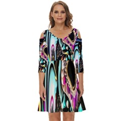 Garden Flower Nature Digital Art Abstract Shoulder Cut Out Zip Up Dress