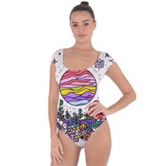 Rainbow Fun Cute Minimal Doodle Drawing Unique Short Sleeve Leotard 