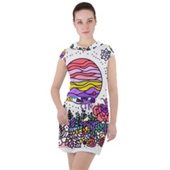 Rainbow Fun Cute Minimal Doodle Drawing Unique Drawstring Hooded Dress