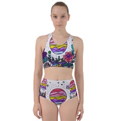 Rainbow Fun Cute Minimal Doodle Drawing Unique Racer Back Bikini Set by Ravend