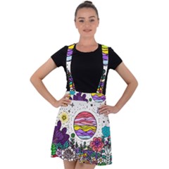 Rainbow Fun Cute Minimal Doodle Drawing Unique Velvet Suspender Skater Skirt