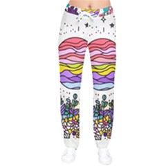 Rainbow Fun Cute Minimal Doodle Drawing Unique Women Velvet Drawstring Pants