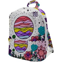 Rainbow Fun Cute Minimal Doodle Drawing Unique Zip Up Backpack