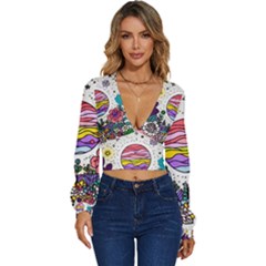 Rainbow Fun Cute Minimal Doodle Drawing Unique Long Sleeve Deep-v Velour Top